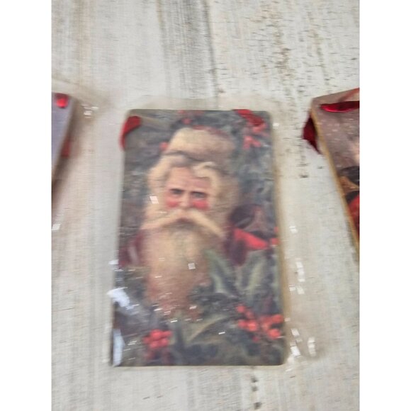 Vintage Santa cardboard hanging ornament wooden toys glitter unique vintage styl - Picture 3 of 5